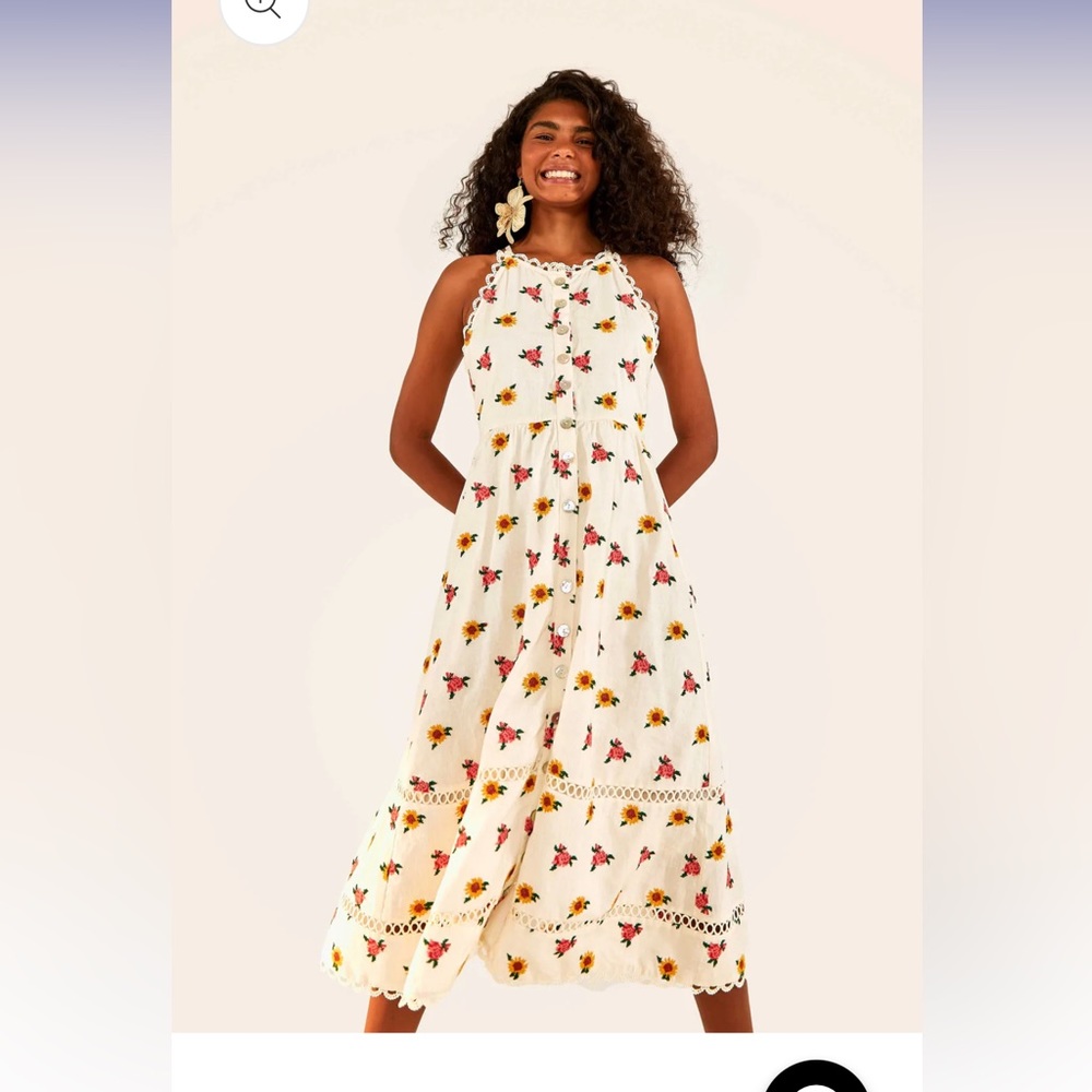 NWT Farm Rio Mixed Cross Stitch Flowers Midi Dress